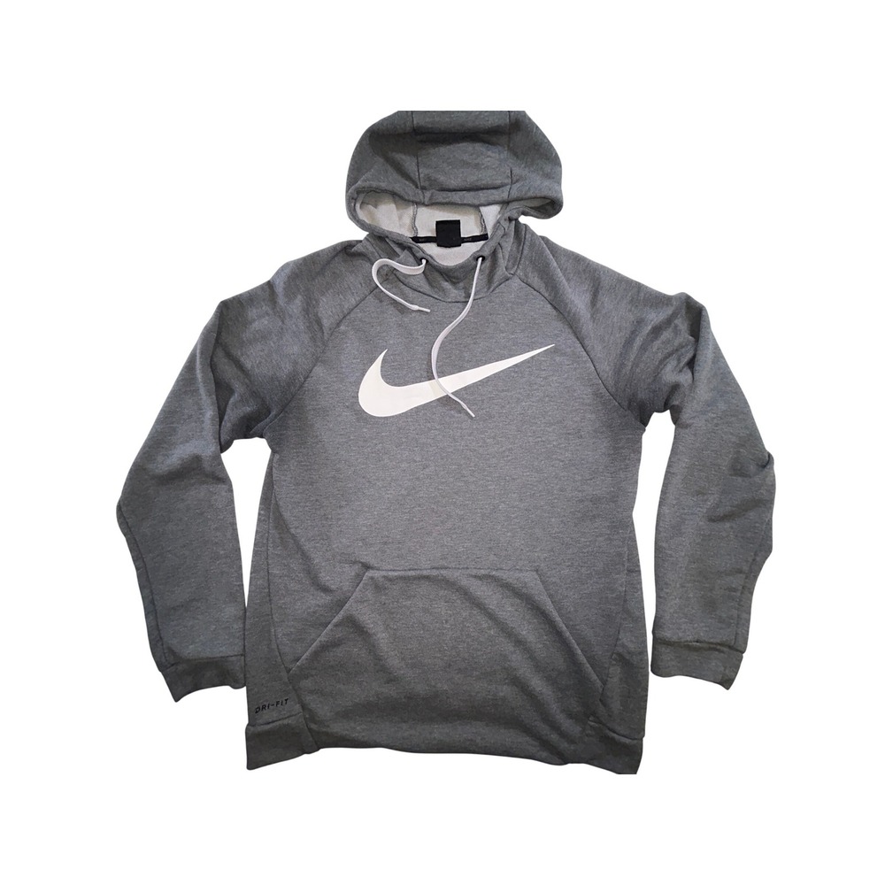 Nike Mens Dri-FIT Swoosh Pullover Hoodie Gray Training Sweatshirt Medium